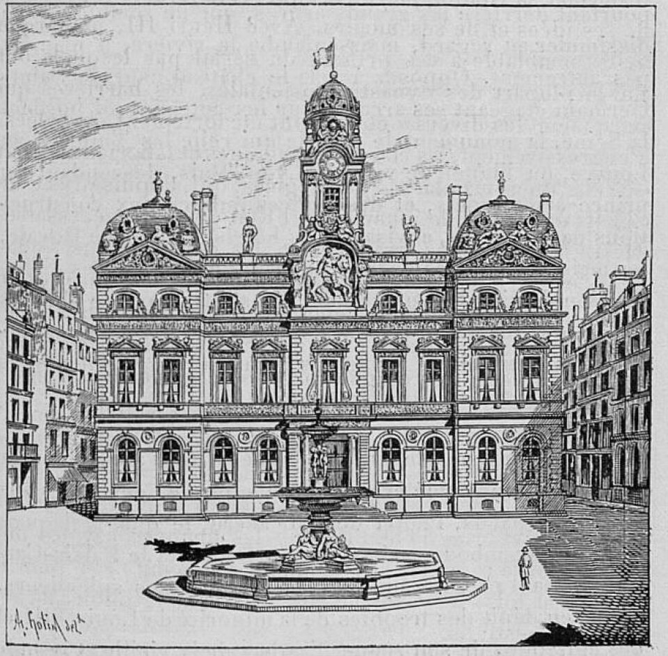 Hotel de ville de Lyon, gravure du XIXe siècle